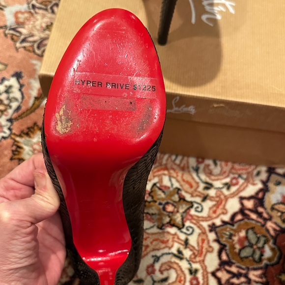 Christian Louboutin Black Textured Peep Toe Heels - Picture 4 of 4